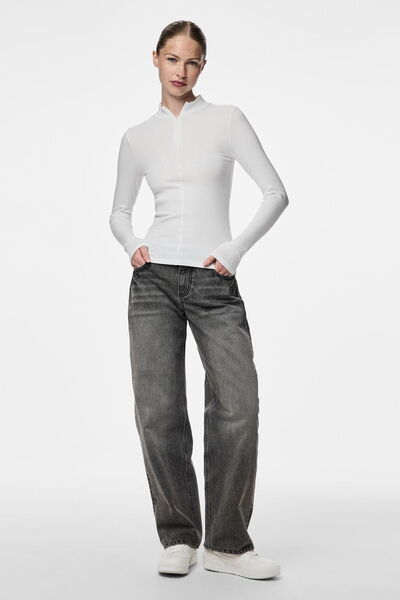 PIECES Γυναικείο φούτερ με μακρυμάνικο φερμουάρ από οργανικό βαμβάκι με ριμπ υφή – σε κιτ