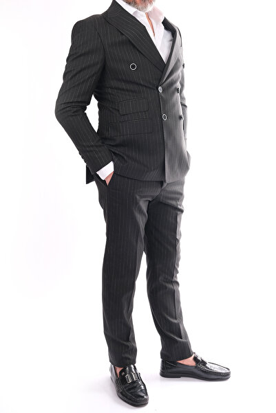PAPYON Minimalist Striped Regular Fit Double Tight Collar Men's Suit