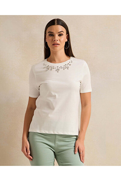 REDTAG تي شيرت نسائي أبيض مزخرف