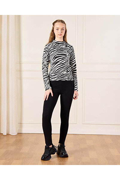 REDTAG Senior Girls Black & White Embellished High neck Jacquard Top