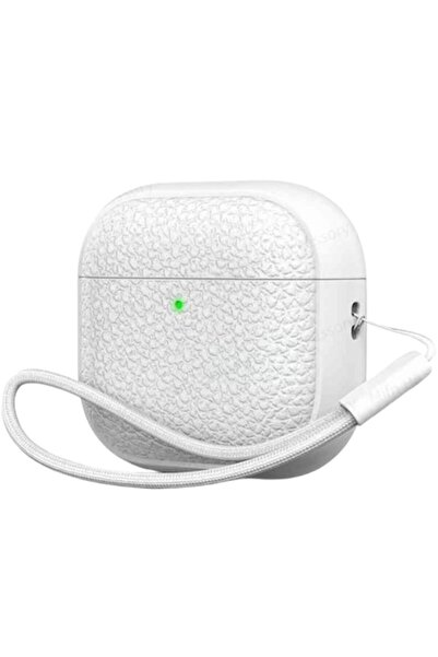DooLike Husă de protecție compatibilă cu AirPods 4, textură din piele, albă, ...