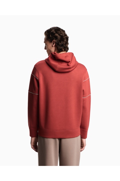 Emporio Armani Men's Hooded Collar Line Pattern Long Sleeve Cotton Regular Fit Red Sweatshirt Em002885 Af17545-U5