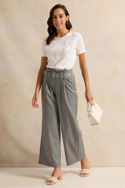 REDTAG Women White Embellished T-Shirt