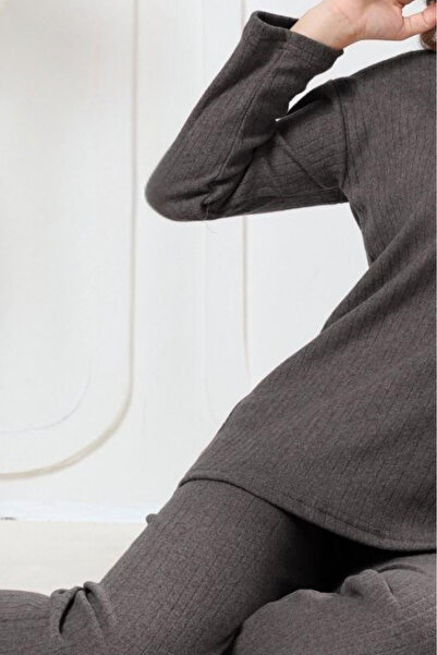 Farya Home Cotton Thick Winter Interlock Striped Long Sleeve Knitted Pajama Set