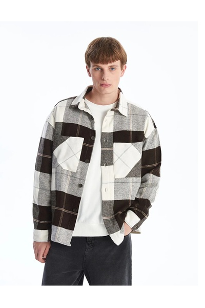 LC Waikiki XSIDE Kahverengi Rahat Kalıp Uzun Kollu Erkek Gömlek Ceket