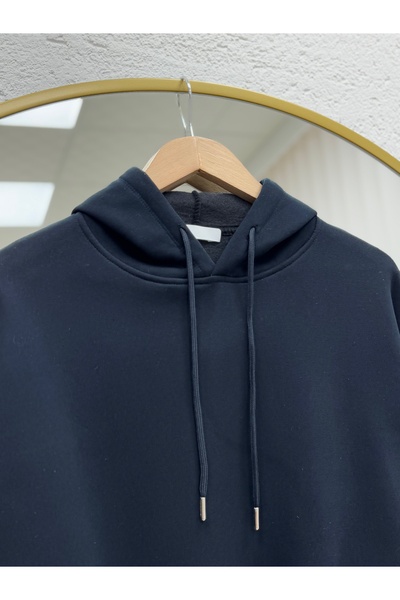 BENAHOLL Μπλούζα Banu Yandan με οβάλ τσέπες oversized με κουκούλα και τρεις κορδόνια Sweat-ZN1644 Navy Blue