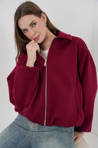 Bigdart Women's Drawstring Oversized Cashmere Jacket 0728 - Claret Red