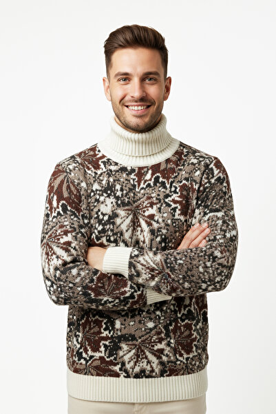 Pulltonic Erkek Balıkçı Yaka Desenli Kazak | %68 Kuzu Yünü