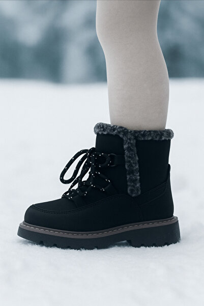 JOJO KIDS Δερμάτινες μπότες χιονιού με φερμουάρ για κορίτσια, μπότες με ζεστή επένδυση από φλις, αντιολισθητική σόλα με σπείρωμα