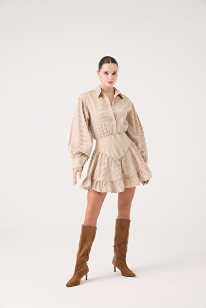 HOLLY LOLLY Korse Görünümlü Mini Ashley Elbise Bej