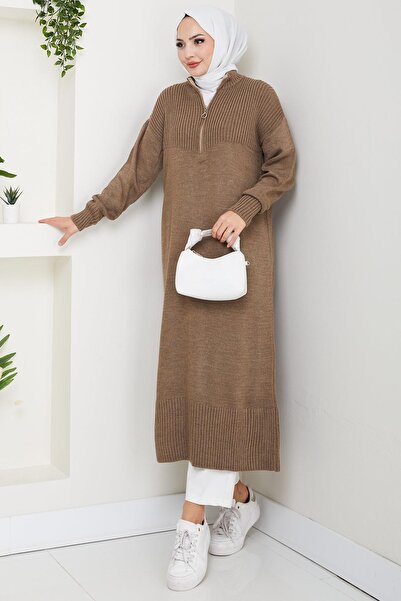 hafsamina Μακρύ πλεκτό τούνικ με φερμουάρ βιζόν HM2529