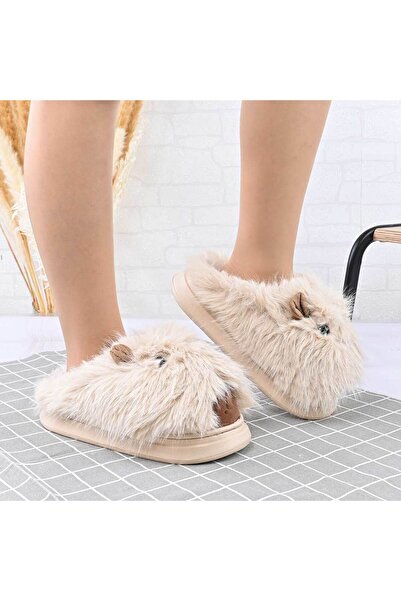Tmall Women's Slippers, Fluffy with Capybara, Furry, TM1PD1053, Beige