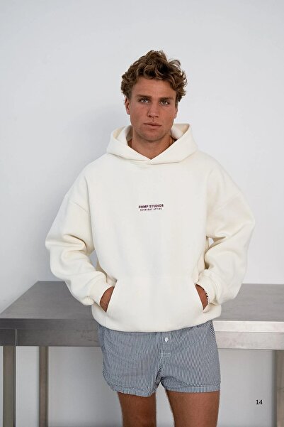 The Champ Clothing Ανδρικό φούτερ oversized με κουκούλα CHMP STUDIOS Λευκό – με κουκούλα , 3 νήματα φλις, τσέπη καγκουρό