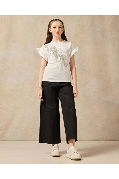 REDTAG Senior Girls White And Silver Embroidered Top