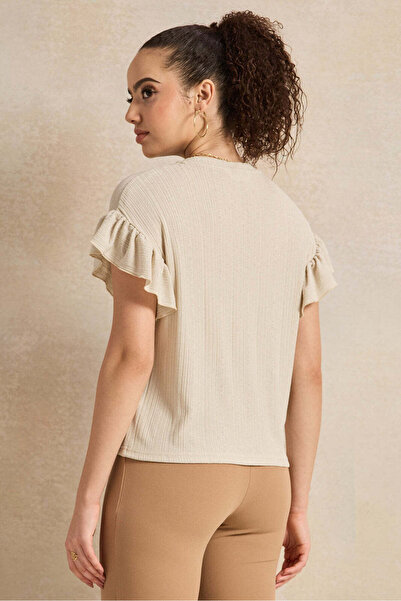 REDTAG Women Beige Ruffle Top