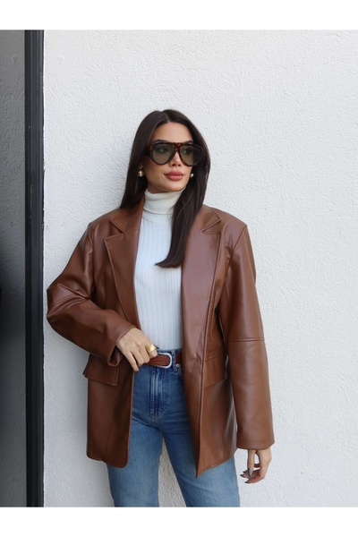 ESRAHELVACI Straight Cut Leather Blazer Jacket