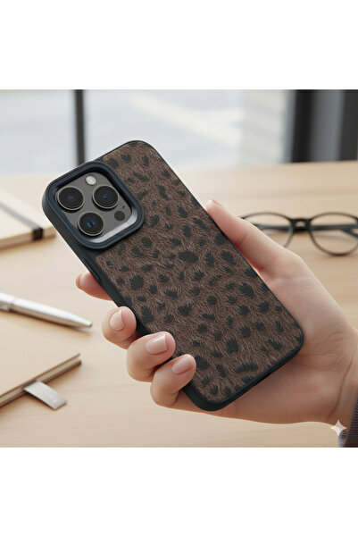 bovinox İphone 14 Pro Max Uyumlu Lüks Leopar Desenli Kamera Korumalı Peluş Tü...