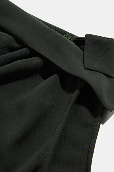 W Collection Khaki Sleeveless Degaje Collar Blouse