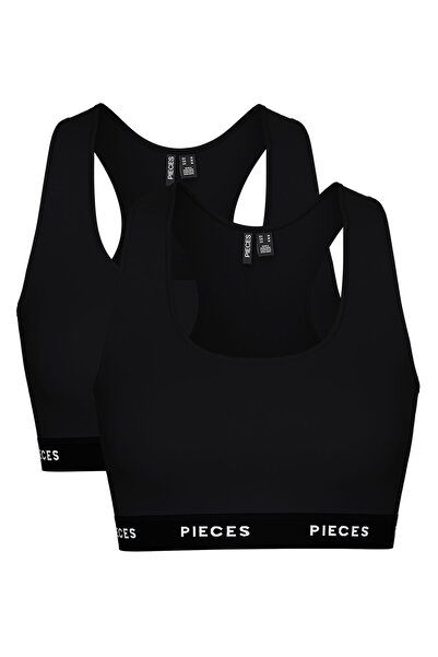 PIECES Women's 2-Piece Organic Cotton Bralette Set – Logo - Stretchy, Breathable, 95% Organic Cotton