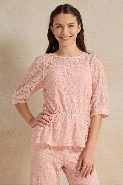 REDTAG Senior Girls Pink Mesh Peplum Top