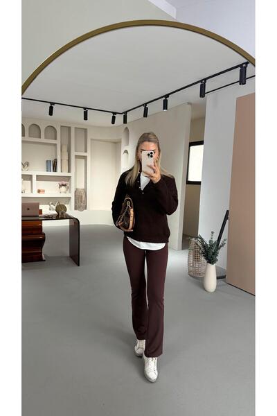 Sezgi Tekin Premium Series Kahve Flare Modal Leggings