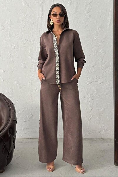 Bare & Bold Παντελόνι Scuba Suede με λεπτομέρεια σε ρίγες και σχέδιο πέτρας