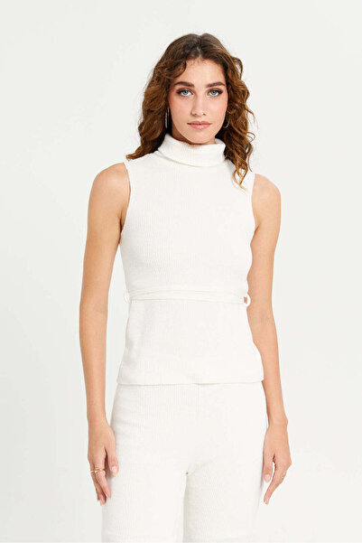 REDTAG Women White Ribbed Knit Co-Ord Top