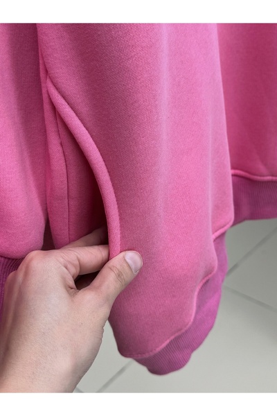 BENAHOLL Μπλούζα Banu Yandan με οβάλ τσέπες oversized με κουκούλα και τρεις κορδόνια Sweat-ZN1644 Ροζ