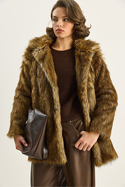 Bianco Lucci Women's Double Breasted Collar Lined Araboy Faux Fur Coat 2771 60261573