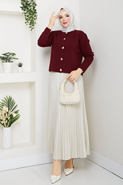 modapark.ist Women's Heart Detailed Cardigan Pleated Skirt Set