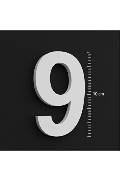 Aras Vizyon Tasarım Kapı Numarası 10 cm NO 9- 3mm Parlak Beyaz Pleksi Yapışka...