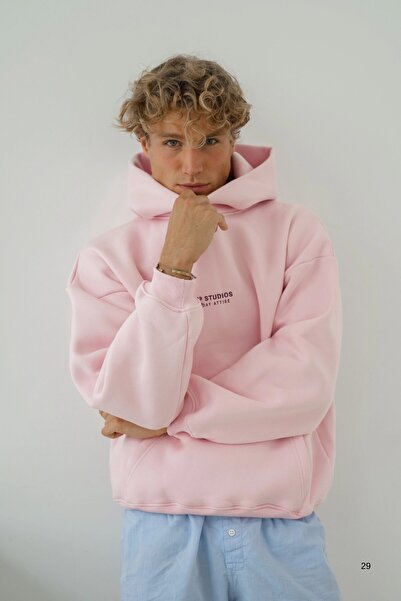 The Champ Clothing Ανδρικό φούτερ oversized με κουκούλα CHMP STUDIOS Ροζ – με κουκούλα , 3 νήματα φλις, τσέπη καγκουρό