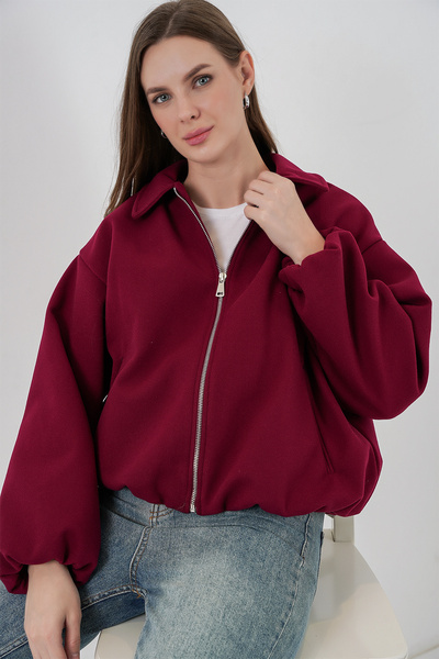 Bigdart Kadın Büzgülü Oversize Kaşe Ceket 0728 - Bordo