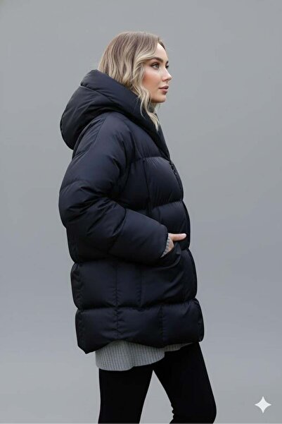 Afri Women's Black Hooded Puffer Coat – Oversized Winter Thick Coat – Cold-Proof Puffer Coat