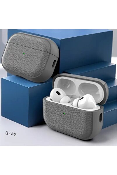 DooLike Protective case compatible with AirPods Pro and Pro 2, leather texture, Grey, wireless charging