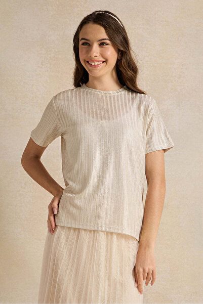 REDTAG Senior Girls Gold Ribbed Top