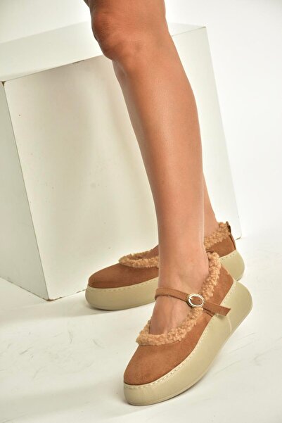 Fox Shoes V811269502 Tan Suede Daily Women's Shoes with Fur Inside