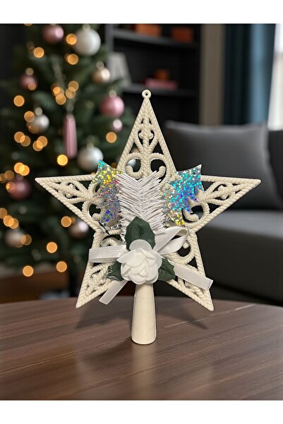 Happyland Christmas Pine Tree Ornament with Roses Model White Peak Star Star Tepelik 25 cm Hpy26020