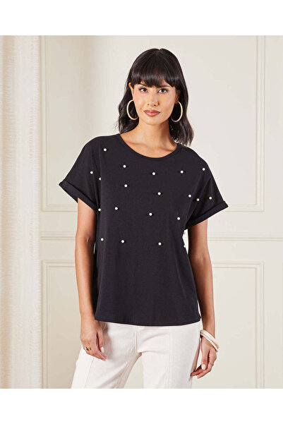 REDTAG Women Black Pearl Jersey Top