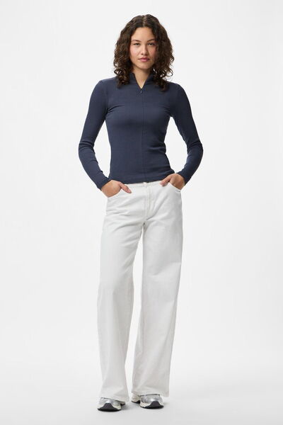 PIECES Γυναικείο φούτερ με μακρυμάνικο φερμουάρ από οργανικό βαμβάκι με ριμπ υφή – σε κιτ