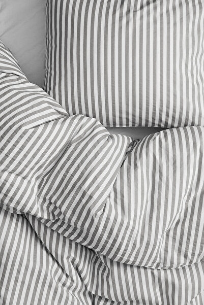 Perotti Natural Ranforce Gray Striped Double Duvet Cover Set 100% Organic Cotton