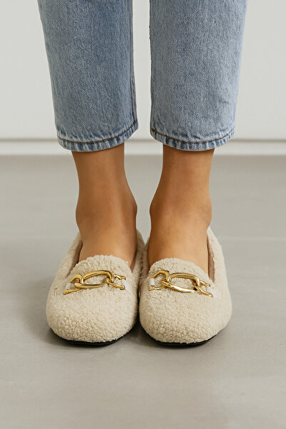 Beyond Women's Cream Chain Plush Ballerinas 1cm Shr001