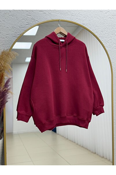 BENAHOLL Μπλούζα Banu Yandan με οβάλ τσέπες oversized με κουκούλα και τρεις κορδόνια Sweat-ZN1644 Claret Red