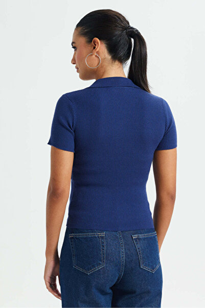 REDTAG Women Blue Short-Sleeved Sweater Polo
