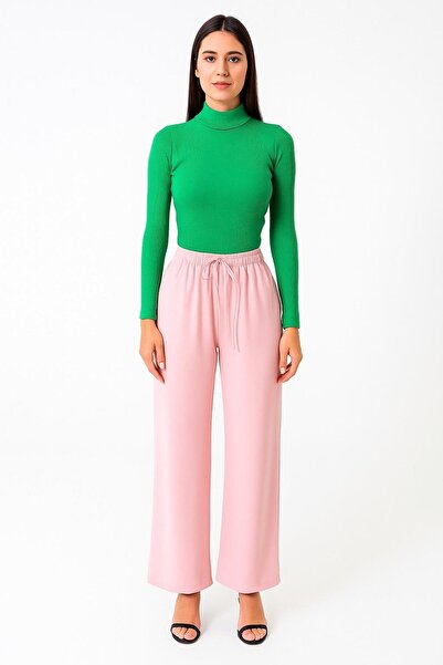 ribana Women's Elastic High Waist Wide Leg Fabric Pants