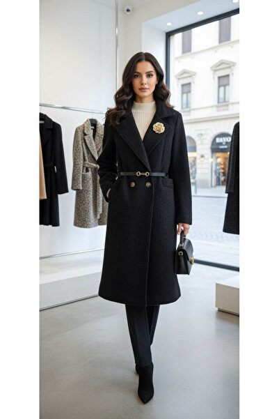 MAXORA SHOP Palton pufos elegant cu broșă detașabilă și curea inclusă