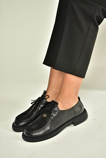 Fox Shoes V944085603 Black Genuine Leather Lace-Up Casual Women's Shoes
