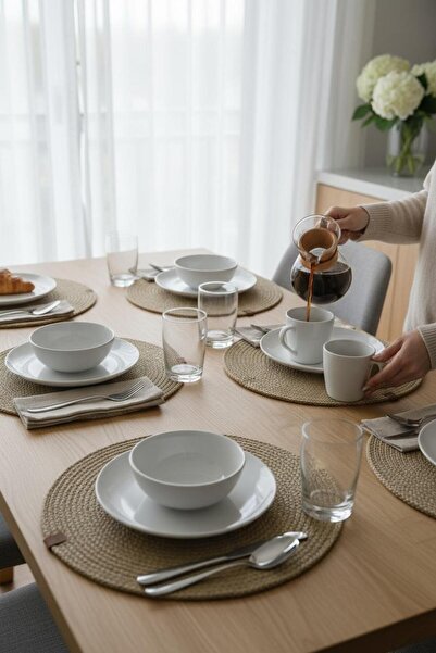 ANJEAHOME Narva 6-Piece Dark Beige Supla |   American Service Lux Presentation Plate Coaster 32X32 cm |   Stylish Tableware Decoration