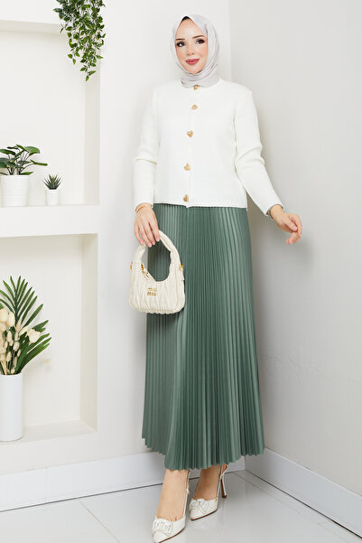 modapark.ist Women's Heart Detailed Cardigan Pleated Skirt Set