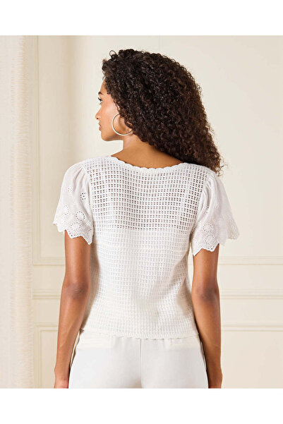 REDTAG Women White Crochet Embellsihed Top